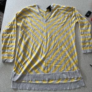 Yellow and Gray Striped V-Neck Sweater